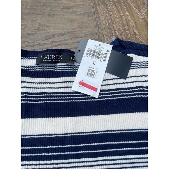 Ralph Lauren Navy Boat neck sweater L ribbed new - Picture 7 of 7